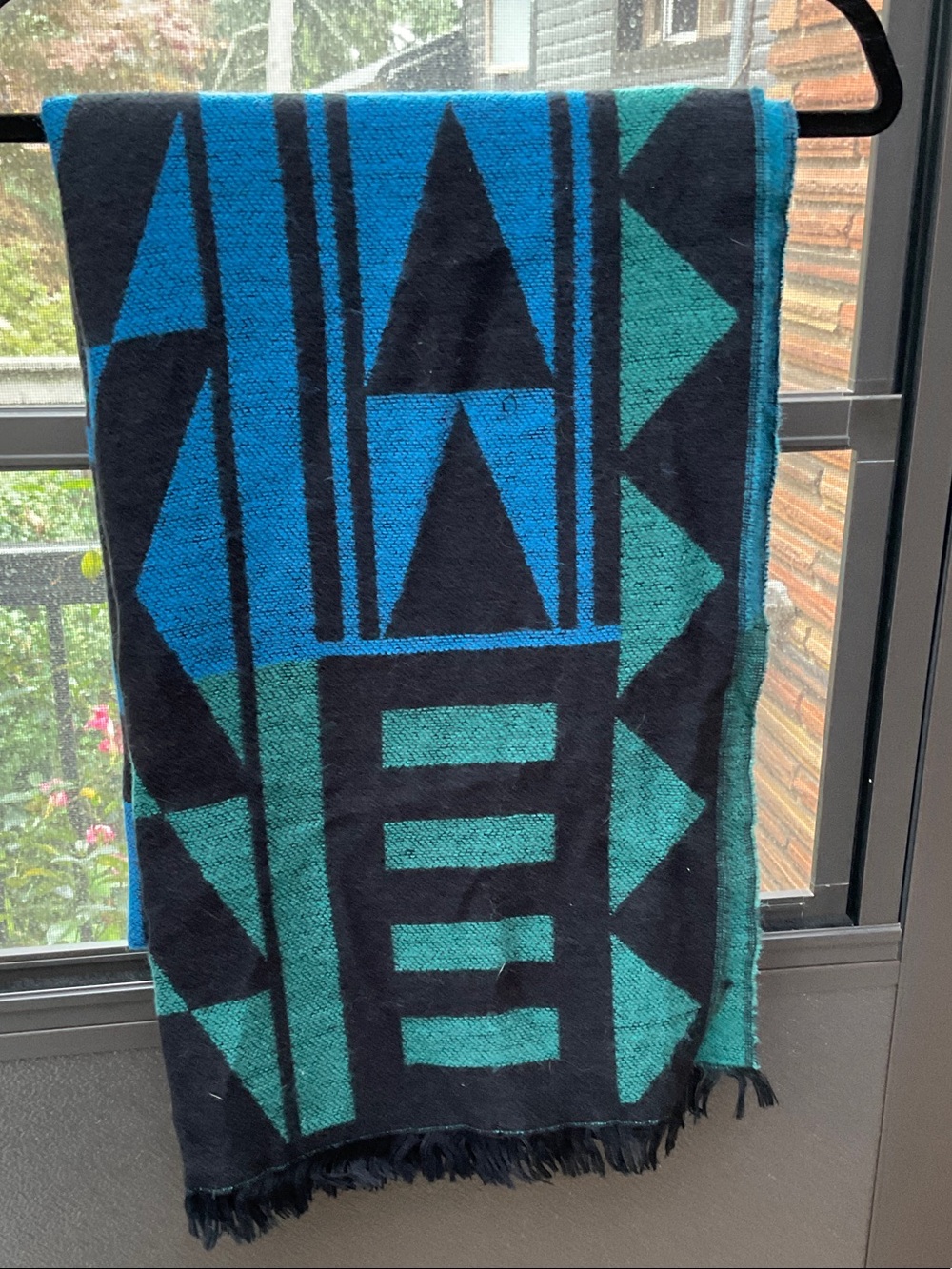 Merona Black, Teal & Blue Geometric Woven Scarf Wrap